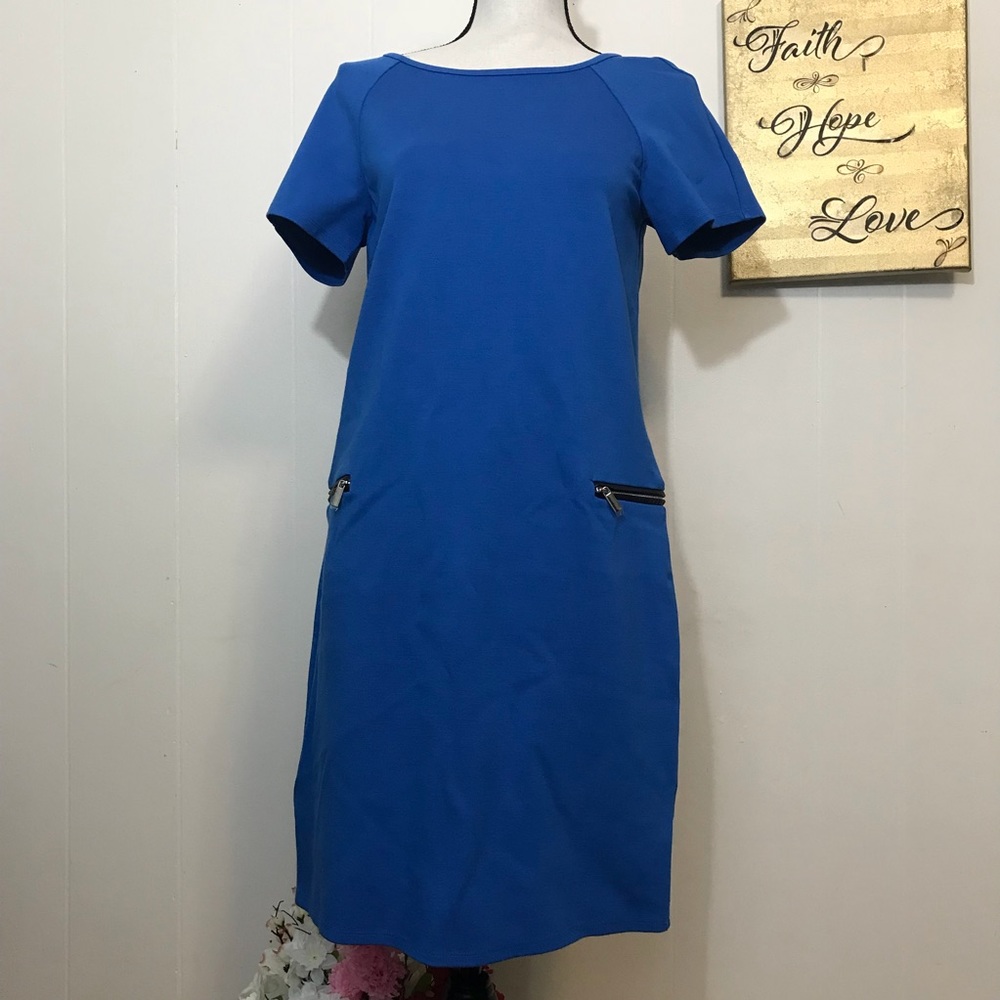 Ann Taylor- Petite Ponte Zipper Pocket Shift Dress